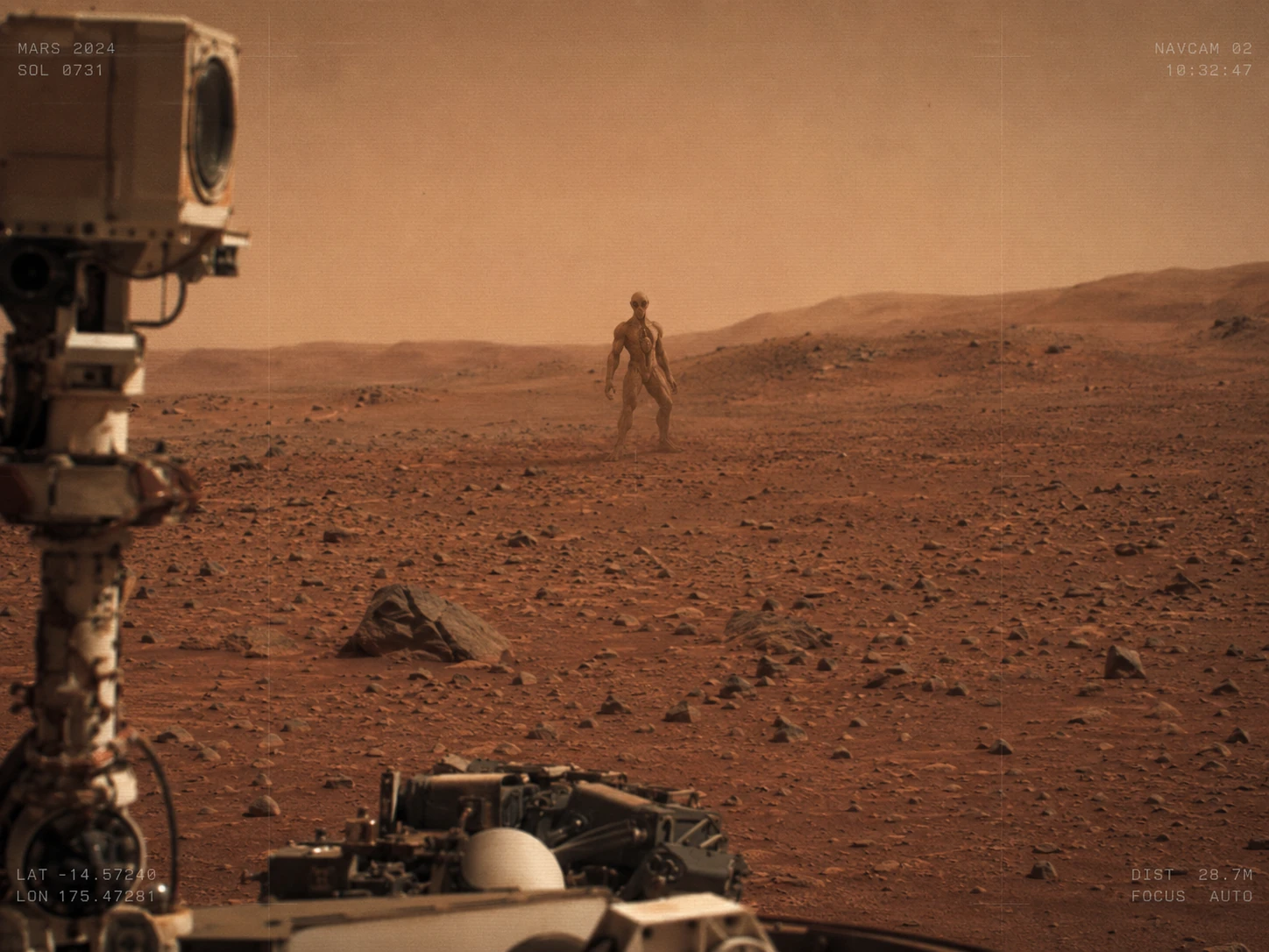 Simulación de un posible avistamiento de Onaik captado a distancia por el rover Curiosity